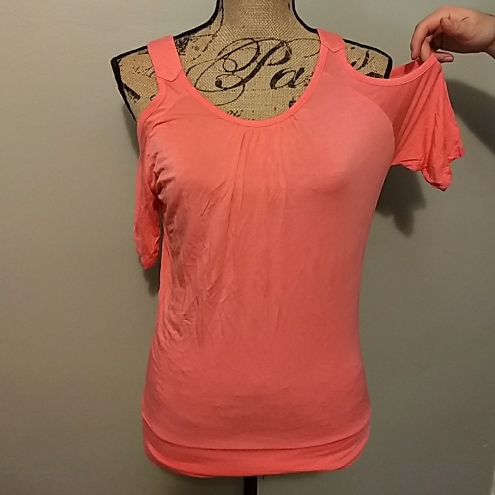 Coral Cold-Shoulder Top